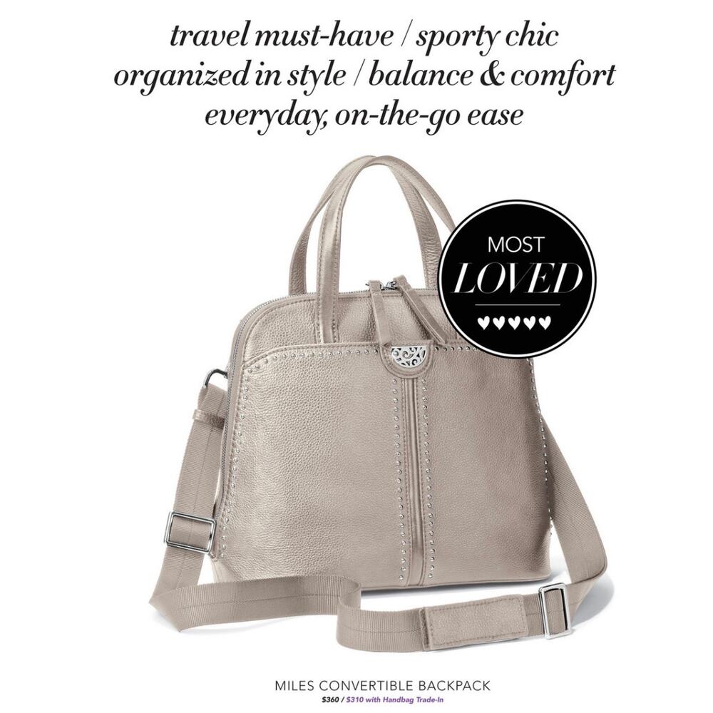 Brighton Miles Convertible Leather Mini Backpack Satchel Beige Snake Charm Y2K